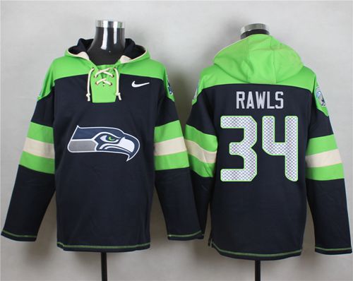 Nike Seattle Seahawks #34 Thomas Rawls Steel Blue Player Pullover NFL Hoodie