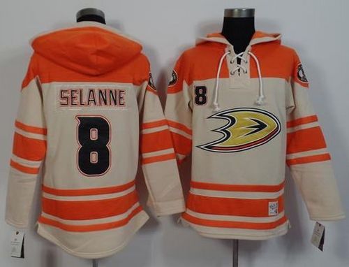 Anaheim Ducks #8 Teemu Selanne Cream Orange Sawyer Hooded Sweatshirt Stitched NHL Jersey Anaheim Ducks #8 Teemu Selanne Cream Orange Sawyer Hooded Sweatshirt Stitched NHL Jersey