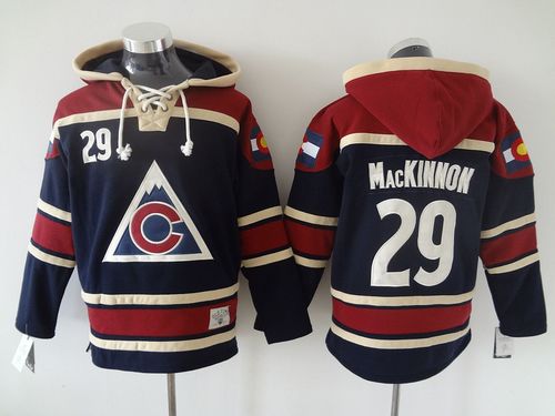 Colorado Avalanche #29 Nathan MacKinnon Navy Blue Sawyer Hooded Sweatshirt Stitched NHL Jersey