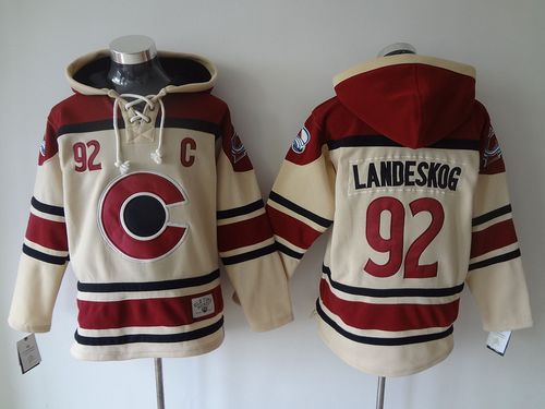 Colorado Avalanche #92 Gabriel Landeskog Cream Sawyer Hooded Sweatshirt Stitched NHL Jersey