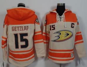 Anaheim Ducks #15 Ryan Getzlaf Cream Orange Sawyer Hooded Sweatshirt Stitched NHL Jersey