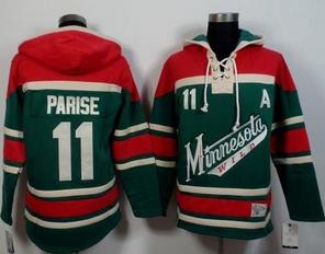 Minnesota Wild #11 Zach Parise Green Red Sawyer Hooded Sweatshirt Stitched NHL Jersey