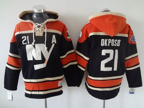 New York Islanders #21 Kyle Okposo Dark Blue Sawyer Hooded Sweatshirt Stitched NHL Jersey