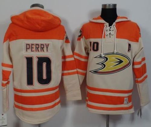 Anaheim Ducks #10 Corey Perry Cream Orange Sawyer Hooded Sweatshirt Stitched NHL Jersey