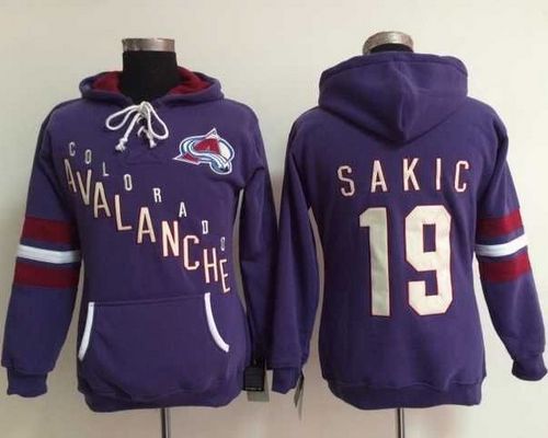 Women Colorado Avalanche #19 Joe Sakic Purple Old Time Heidi NHL Hoodie