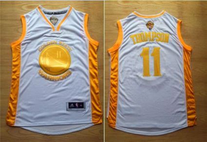 Golden State Warriors #11 Klay Thompson White(Gold No.) Stitched NBA Jersey