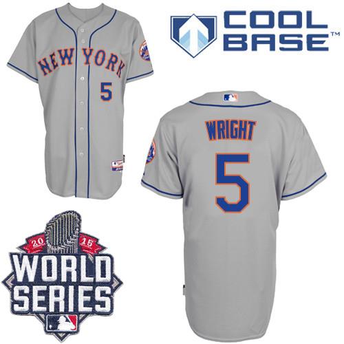 New York Mets #5 David Wright Grey W 2015 World Series Patch Stitched MLB Jersey