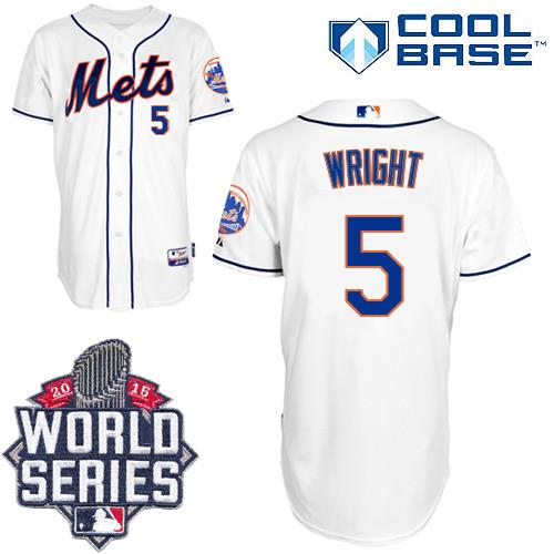New York Mets #5 David Wright White Cool Base W 2015 World Series Patch Stitched MLB Jersey