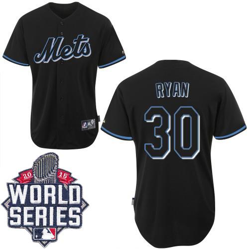 New York Mets #30 Nolan Ryan Black Fashion W 2015 World Series Patch Stitched MLB Jersey