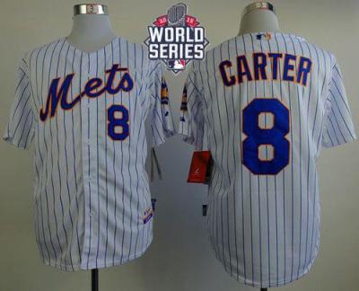 New York Mets #8 Gary Carter White(Blue Strip) Home Cool Base W 2015 World Series Patch Stitched MLB Jersey