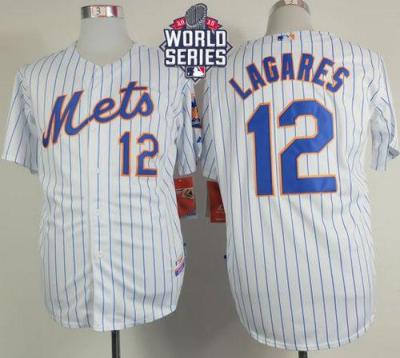 New York Mets #12 Juan Lagares White(Blue Strip) Home Cool Base W 2015 World Series Patch Stitched MLB Jersey