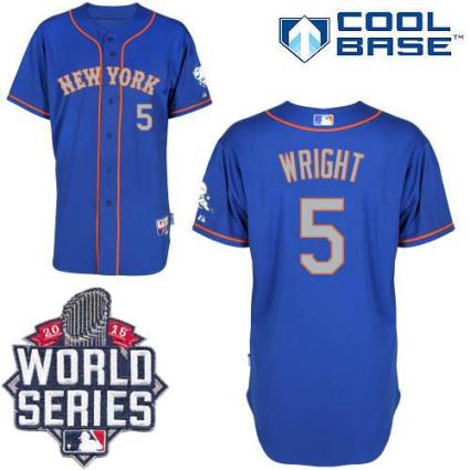 New York Mets #5 David Wright Blue(Grey NO.) Alternate Road Cool Base W 2015 World Series Patch Stitched MLB Jersey