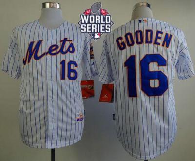 New York Mets #16 Dwight Gooden White(Blue Strip) Home Cool Base W 2015 World Series Patch Stitched MLB Jersey