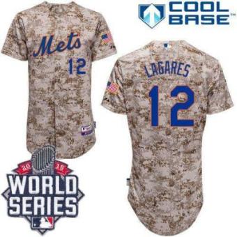 New York Mets #12 Juan Lagares Camo Alternate Cool Base W 2015 World Series Patch Stitched MLB Jersey