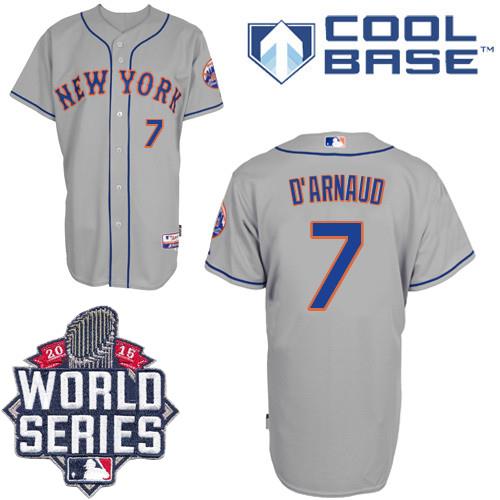 New York Mets #7 Travis D'Arnaud Grey Road Cool Base W 2015 World Series Patch Stitched MLB Jersey