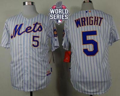 New York Mets #5 David Wright White(Blue Strip) New Cool Base W 2015 World Series Patch Stitched MLB Jersey