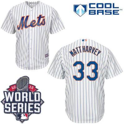 New York Mets #33 Matt Harvey White(Blue Strip) New Cool Base W 2015 World Series Patch Stitched MLB Jersey