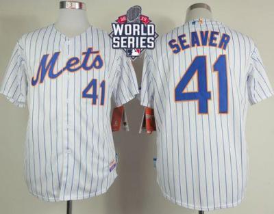New York Mets #41 Tom Seaver White(Blue Strip) Home Cool Base W 2015 World Series Patch Stitched MLB Jersey