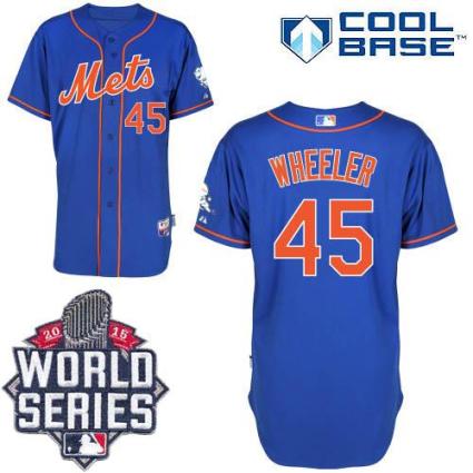 New York Mets #45 Zack Wheeler Blue Cool Base W 2015 World Series Patch Stitched MLB Jersey