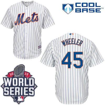 New York Mets #45 Zack Wheeler White(Blue Strip) New Cool Base W 2015 World Series Patch Stitched MLB Jersey