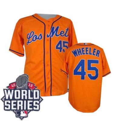 New York Mets #45 Zack Wheeler Orange Los Mets Cool Base W 2015 World Series Patch Stitched MLB Jersey