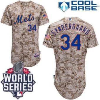 New York Mets #34 Noah Syndergaard Camo Alternate Cool Base W 2015 World Series Patch Stitched MLB Jersey