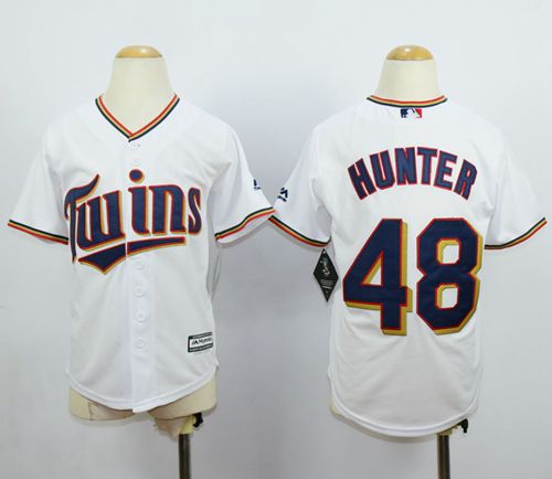 Youth Twins #48 Torii Hunter White Cool Base Stitched MLB Jersey