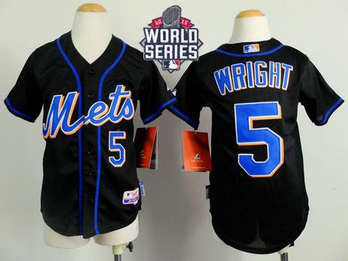 Youth New York Mets #5 David Wright Black Cool Base W 2015 World Series Patch Stitched MLB Jersey