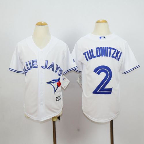 Youth Blue Jays #2 Troy Tulowitzki White Cool Base Stitched MLB Jersey