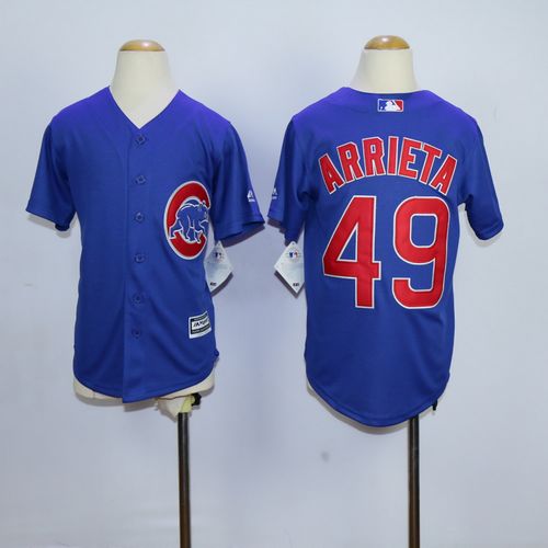 Youth Chicago Cubs #49 Jake Arrieta Blue Cool Base Stitched Baseball Jersey