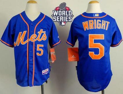 Youth New York Mets #5 David Wright Blue Alternate Home Cool W 2015 World Series Patch Stitched MLB Jersey