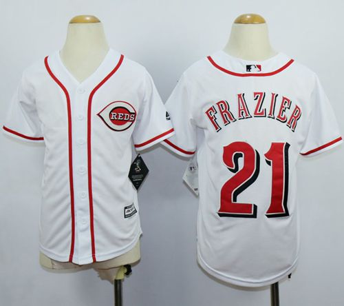 Youth Reds #21 Todd Frazier White Cool Base Stitched MLB Jersey