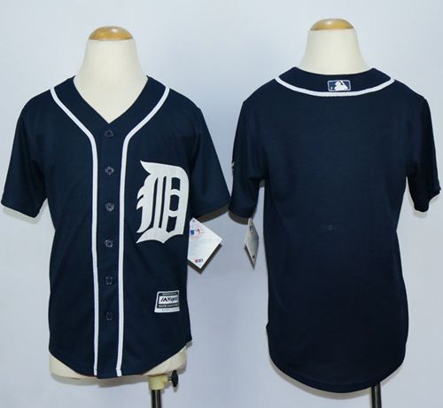 Youth Tigers Blank Navy Blue Cool Base Stitched MLB Jersey