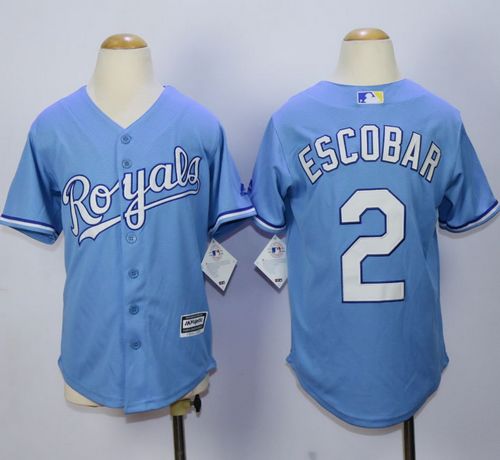 Youth Royals #2 Alcides Escobar Light Blue Alternate 1 Cool Base Stitched MLB Jersey