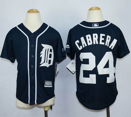 Youth Tigers #24 Miguel Cabrera Navy Blue Cool Base Stitched MLB Jersey