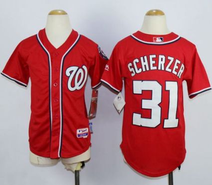 Youth Nationals #31 Max Scherzer Red Cool Base Stitched MLB Jersey