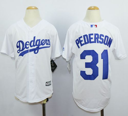 Youth Dodgers #31 Joc Pederson White Cool Base Stitched MLB Jersey