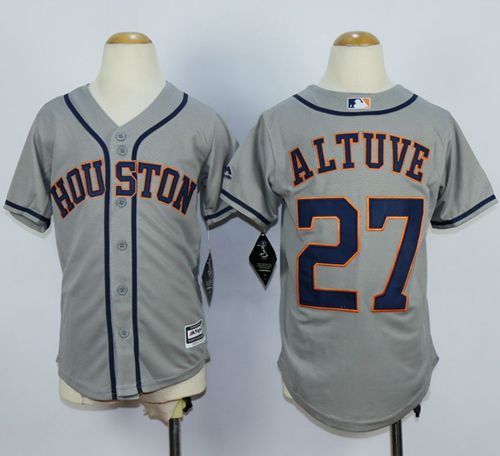 Youth Astros #27 Jose Altuve Grey Cool Base Stitched MLB Jersey