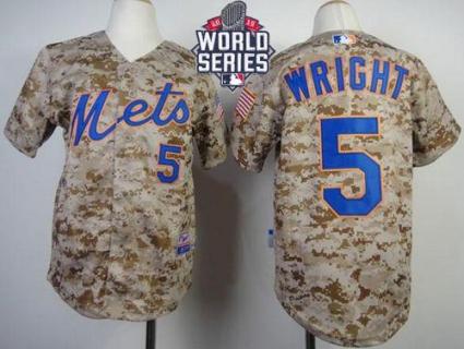 Youth New York Mets #5 David Wright Camo Alternate Cool Base W 2015 World Series Patch Stitched MLB Jersey