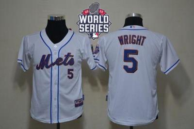 Youth New York Mets #5 David Wright White Cool Base W 2015 World Series Patch Stitched MLB Jersey