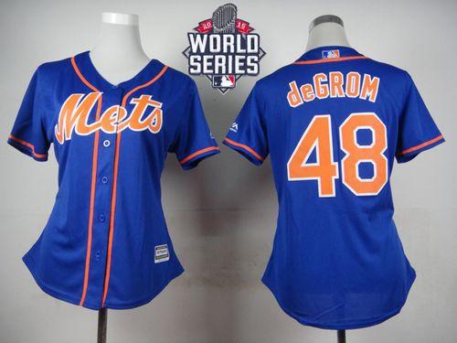 Women New York Mets #48 Jacob DeGrom Blue Alternate W 2015 World Series Patch Stitched MLB Jersey