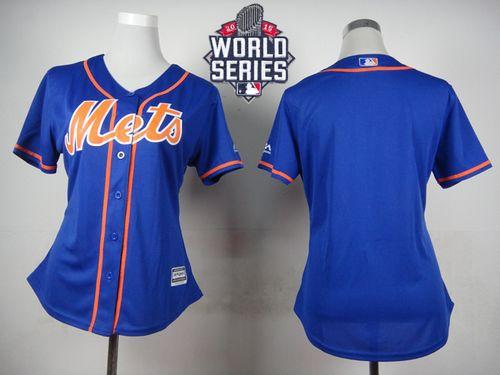 Women New York Mets Blank Blue Alternate W 2015 World Series Patch Stitched MLB Jersey