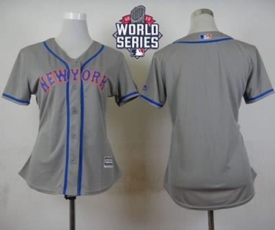 Women New York Mets Blank Grey Road W 2015 World Series Patch Stitched MLB Jersey