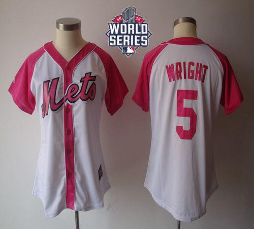 Women New York Mets #5 David Wright White Pink W 2015 World Series Patch Splash Fashion Stitched MLB Jersey
