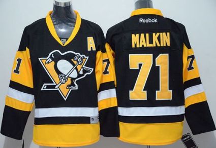 Youth Penguins #71 Evgeni Malkin Black Alternate Stitched NHL Jersey