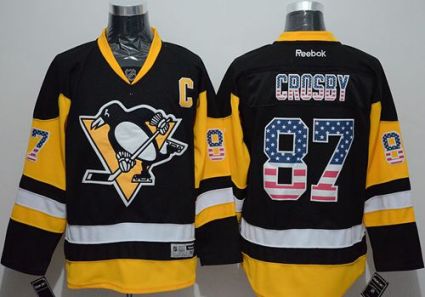 Pittsburgh Penguins #87 Sidney Crosby Black Alternate USA Flag Fashion Stitched NHL Jersey