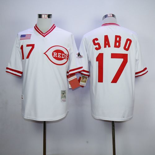 Cincinnati Reds #17 Chris Sabo White Mitchell And Ness 1990 Throwback Stitched MLB Jersey