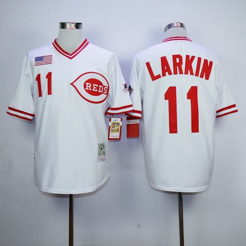 Cincinnati Reds #11 Barry Larkin White Mitchell And Ness 1990 Throwback Stitched MLB Jersey