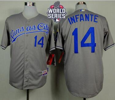 Royals #14 Omar Infante Grey Cool Base W 2015 World Series Patch Stitched Baseball Jersey Royals #14 Omar Infante Grey Cool Base W 2015 World Series Patch Stitched Baseball Jersey
