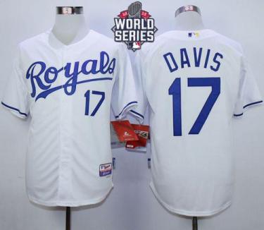 Royals #17 Wade Davis White Cool Base W 2015 World Series Patch Stitched Baseball Jersey